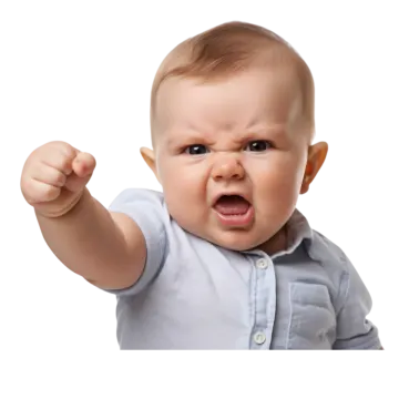 a baby with an angry look on his face