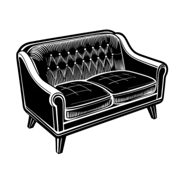 a black and white drawing of a couch
