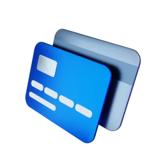 a blue credit card on a white background