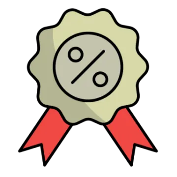 a badge with a red ribbon around it