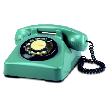 a green telephone with a black cord