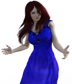 a woman in a blue dress posing for the camera