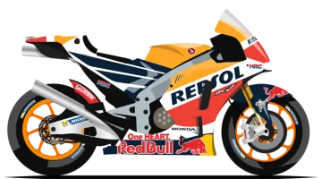 a motorcycle that is painted in different colors