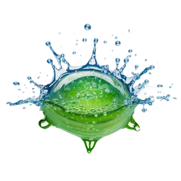 a green apple with water splashing on it