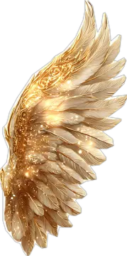 a golden angel wings with gold sparkles