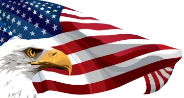 an eagle with the american flag in its beak