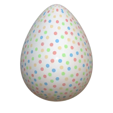 a white easter egg with colorful polka dots