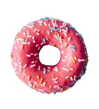a pink donut with sprinngs on it