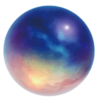 a blue and orange sphere with stars in the sky