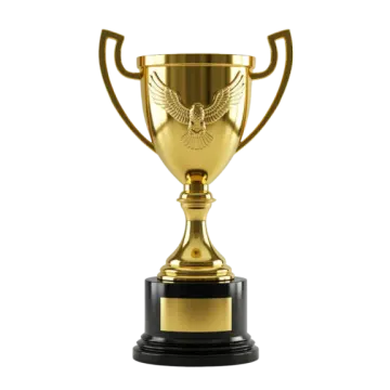 a gold trophy on a white background