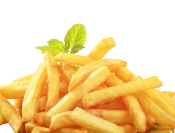 a pile of french fries on a white background