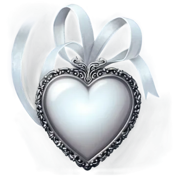 a silver heart with a bow and ribbon