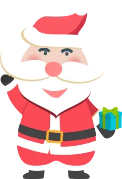 a santa claus holding a present box