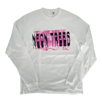 a white sweatshirt with pink and black letters on it