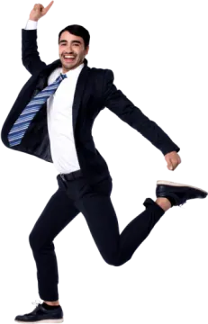 a man in a suit and tie is jumping