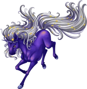 an image of a purple horse with long hair