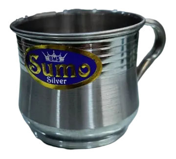 a metal cup with the word's silver on it