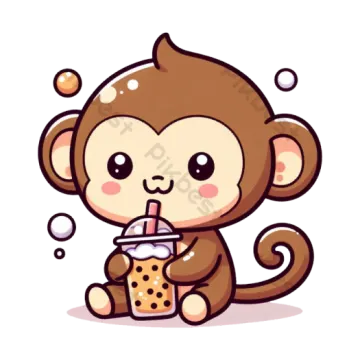 a cartoon monkey drinking milk from a glass