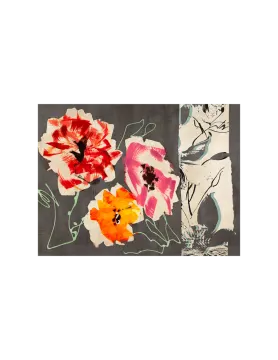 a painting of flowers on a gray background