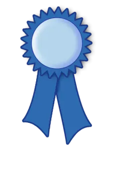a blue ribbon with a white background
