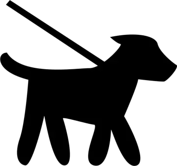 a black and white silhouette of a dog on a leash