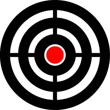 a black and white target with red dot