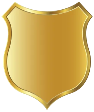 a gold shield with a white background