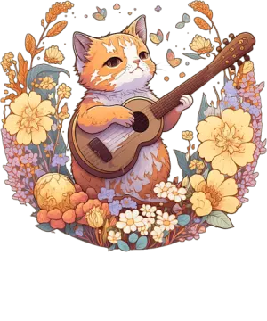 a fox playing the guitar surrounded by flowers