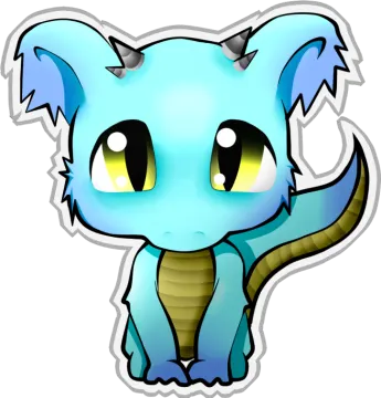 a drawing of a blue dragon with yellow eyes
