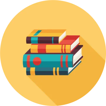 a stack of books on a yellow background