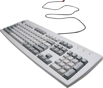 a computer keyboard with a cable attached to it