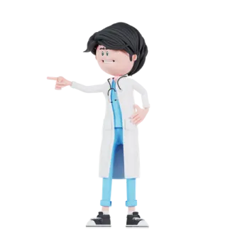a cartoon character with a white coat and blue pants