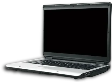 a laptop computer with a black screen