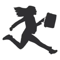 a silhouette of a woman running with a book in her hand