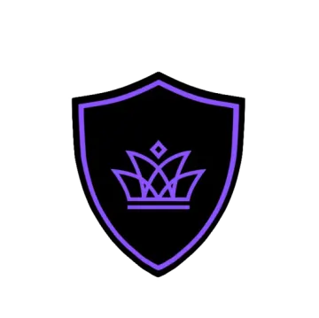 a purple shield with a crown on it
