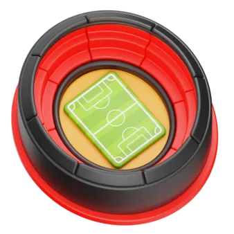 a red button with a soccer field on it