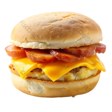 a close up of a bacon, egg and cheese sandwich