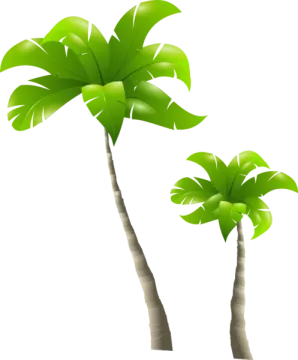 two palm trees with green leaves