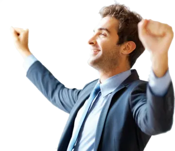 a man in a suit is raising his arms