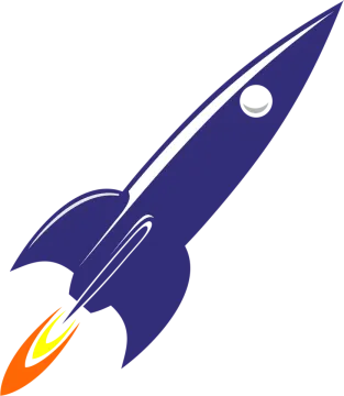 a blue and orange rocket with a white background