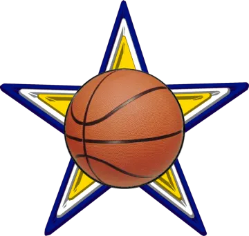 a star with a basketball ball on it