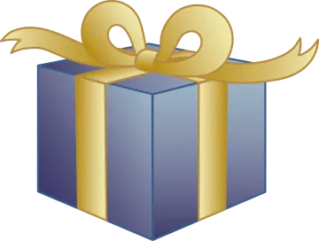 a blue gift box with a gold ribbon