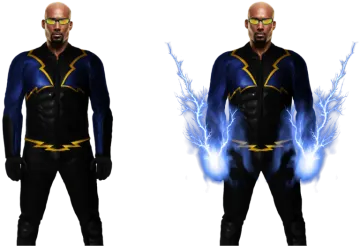 an image of a man in a black and blue costume