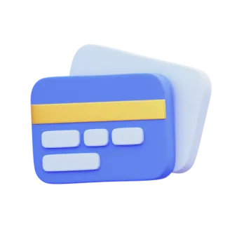 a blue and yellow credit card on a white background