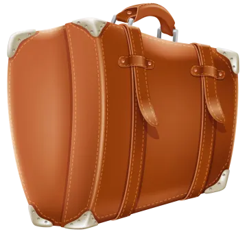 a brown suitcase on a white background