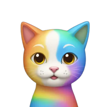 a rainbow colored cat with big eyes