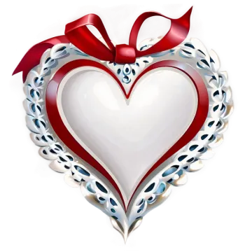 a white heart with red ribbon and bow