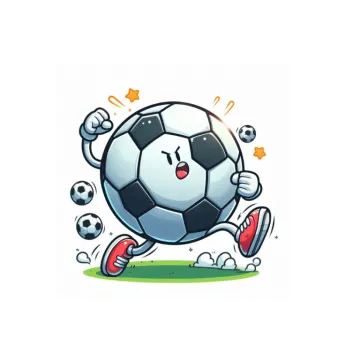 a cartoon soccer ball character kicking with his foot