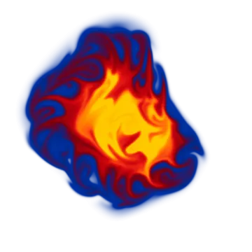 a blue and red ball of fire