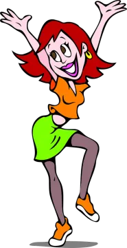 a cartoon girl dancing with her arms outstretched